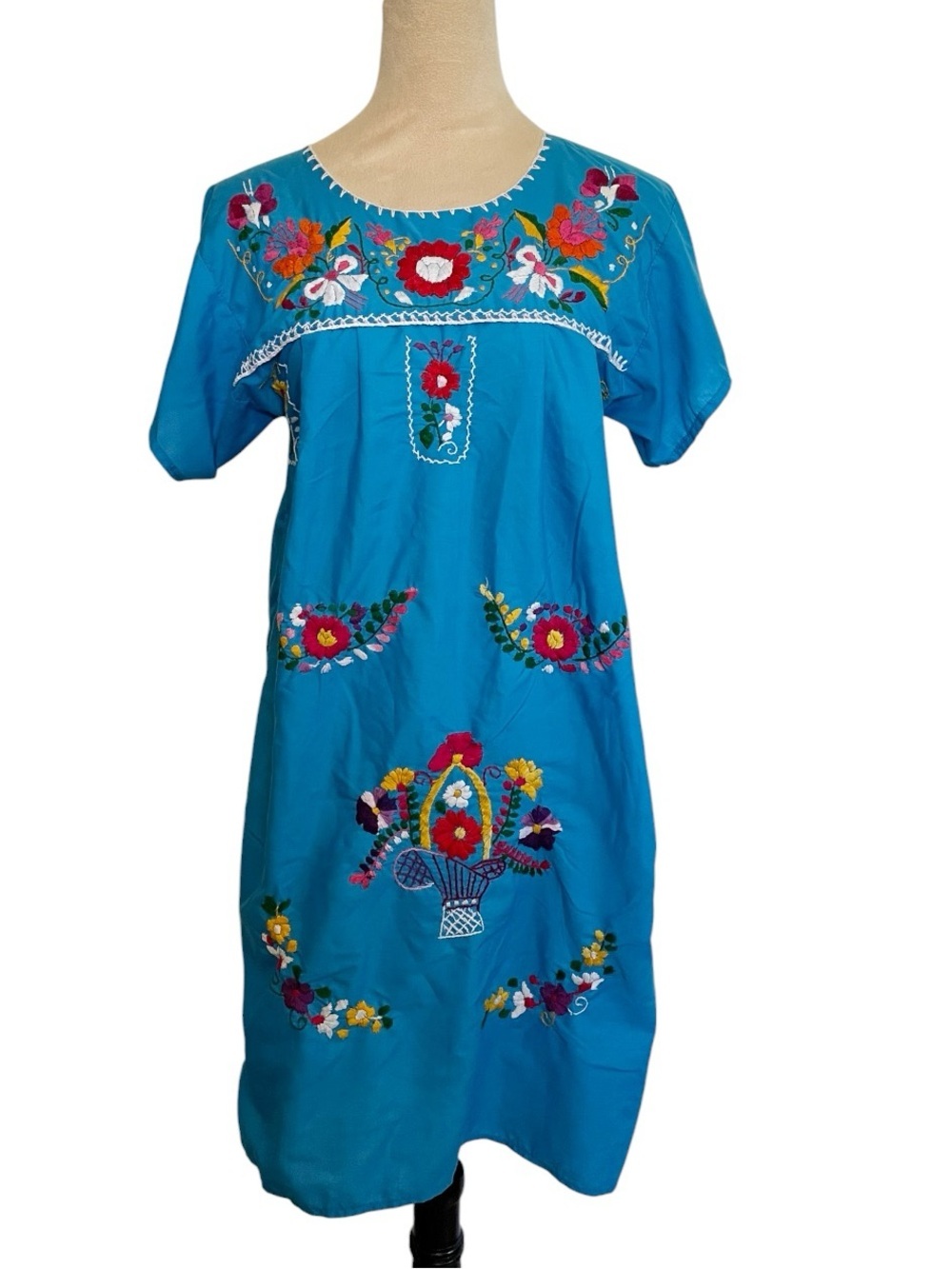 Embroidered Floral Dress in Teal